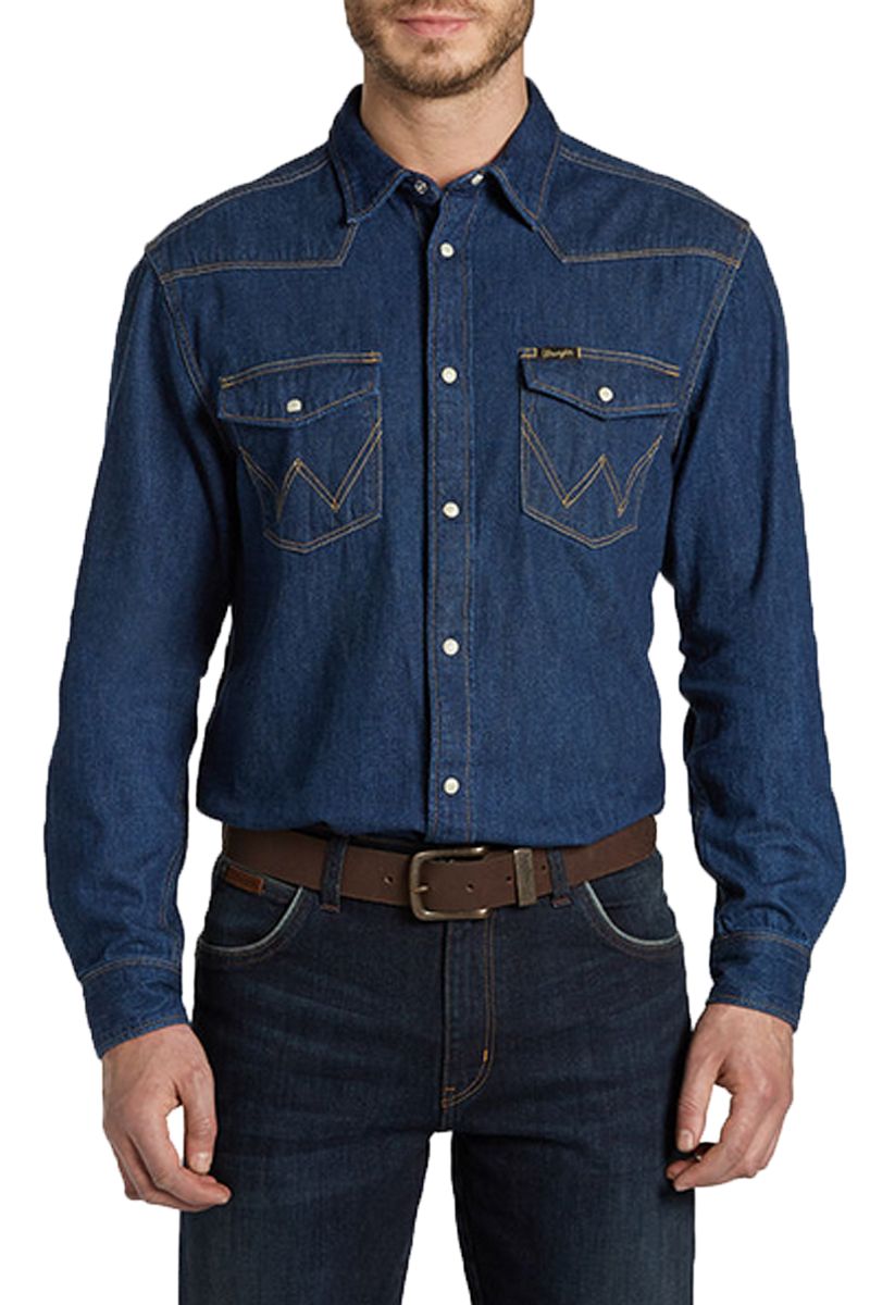 CLASSIC WESTERN SHIRT WRANGLER W5834 O1 1E DARK INDIGO IMAJEANS.FR