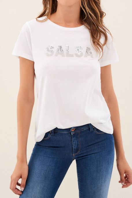 Tee Shirt SALSA LOGO ET PAILLETTES  Blanc