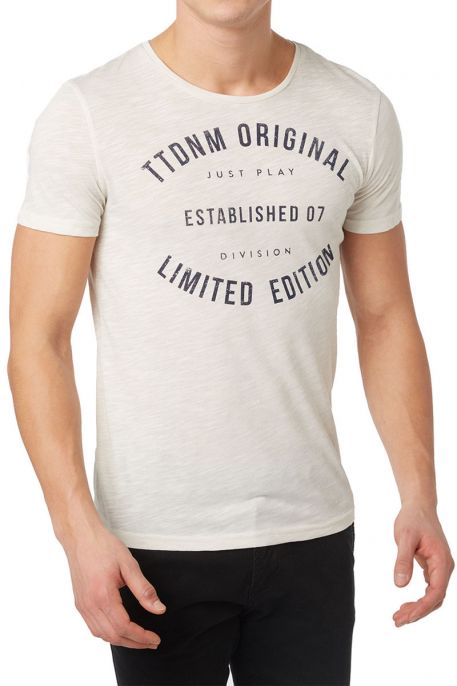 Tee-shirt TOM TAILOR FRONTARTWORK Ecru melange