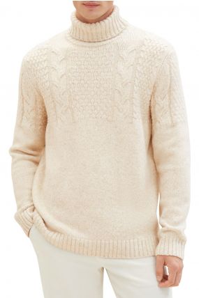 Pull TOM TAILOR COL ROULE White Beige