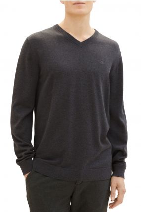 Pull TOM TAILOR V NECK BASIC Black Grey