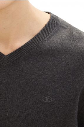 Pull TOM TAILOR V NECK BASIC Black Grey