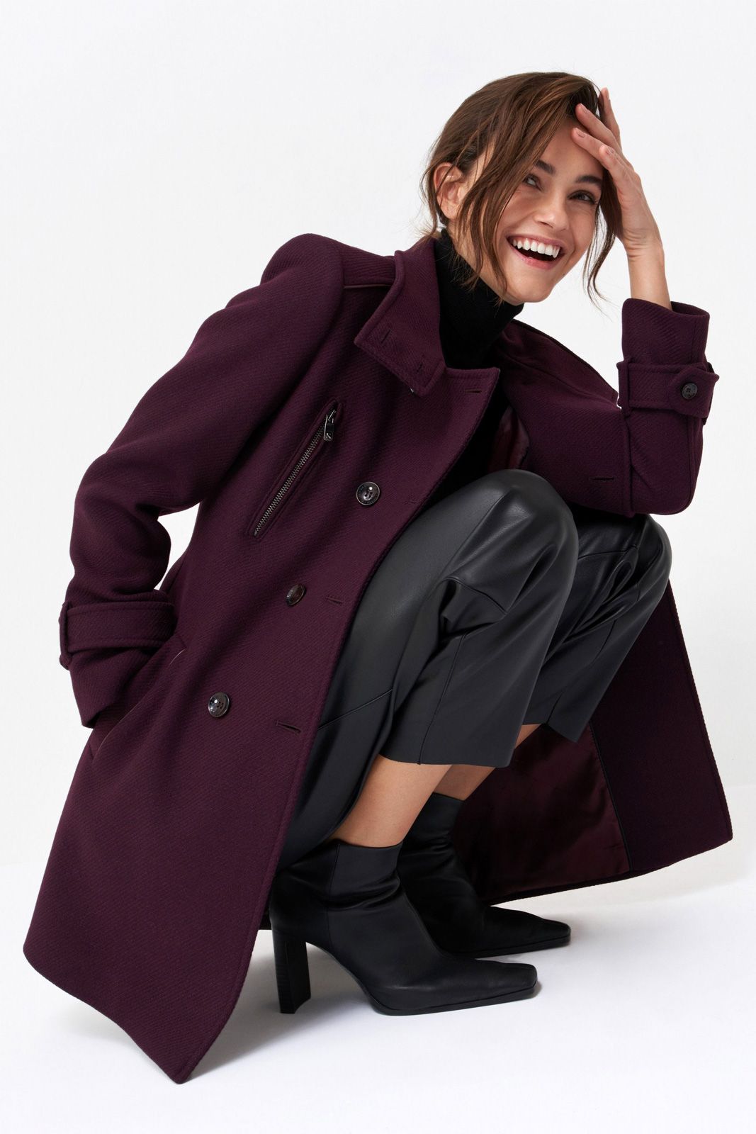 manteau long femme bordeaux